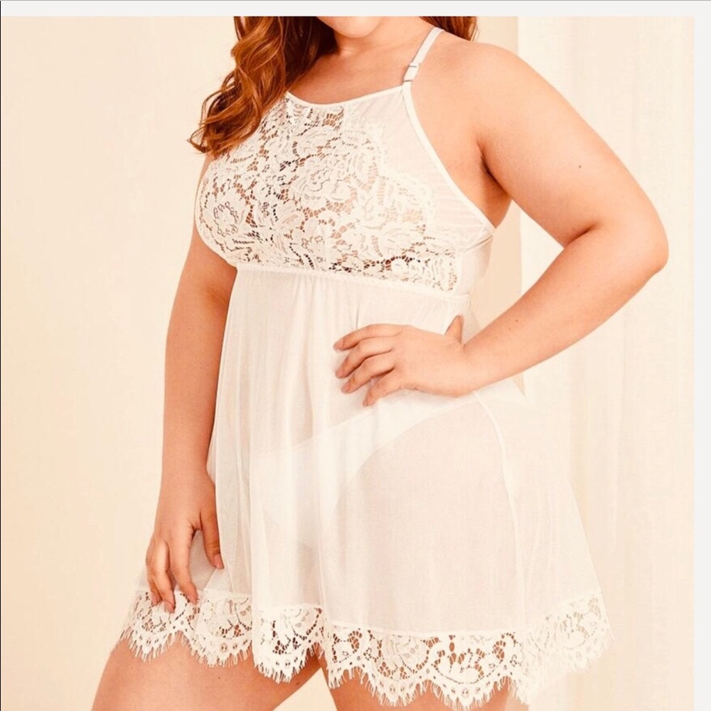 ❤️ White Lace and Sheer Babydoll top